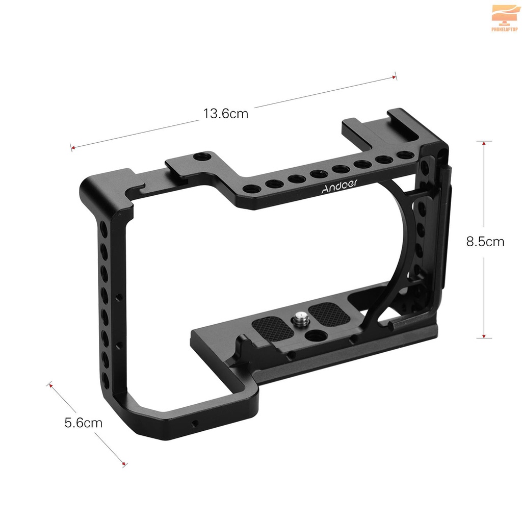 Andoer Professional Photography Camera Cage Kit Aluminum Alloy Camera Case Bracket with 1/4" 3/8" Extension Thread Holes and Cold Shoes Mini Wrench Compatible with Sony A6600,A6500,A6400,A6300,A6000