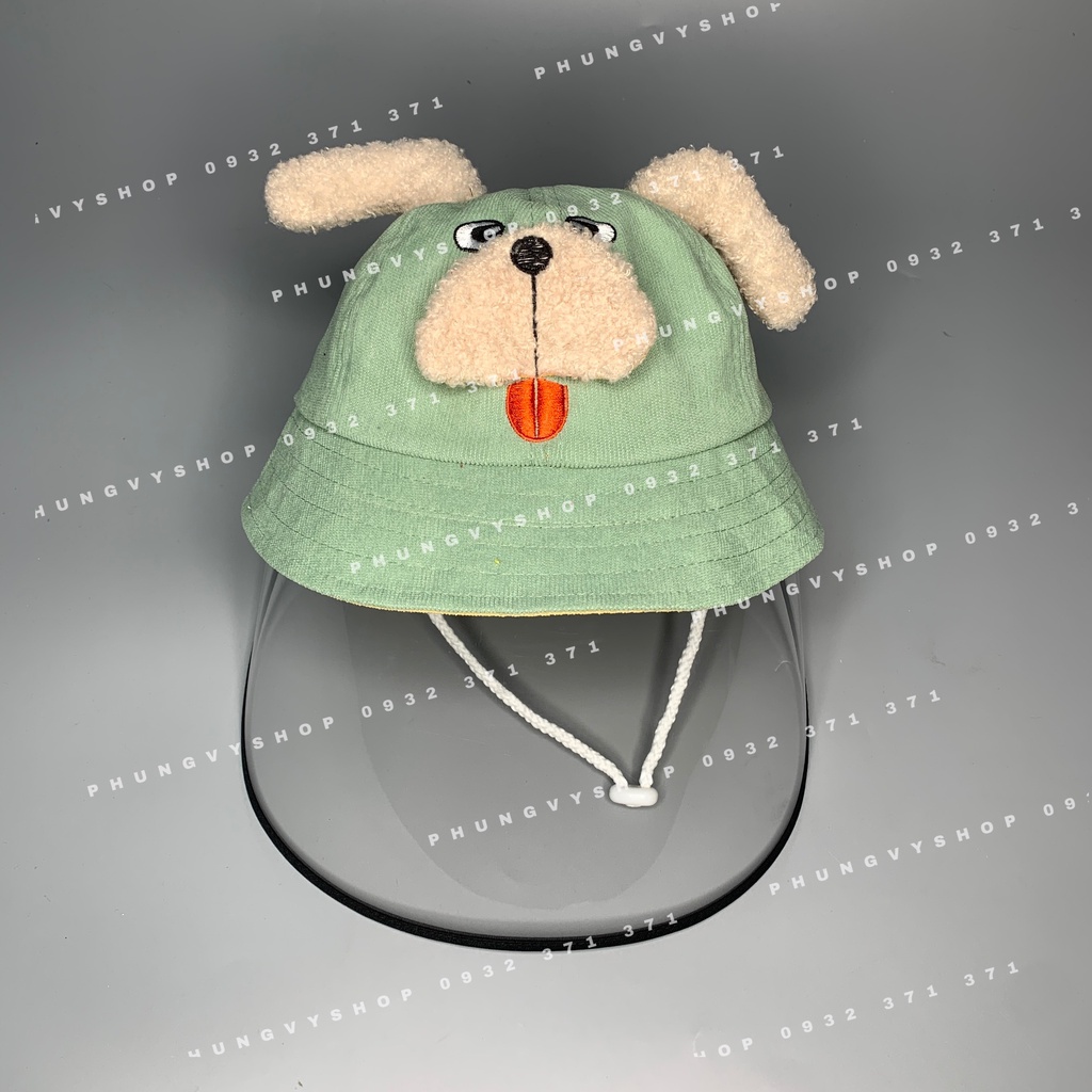 2.5-6 Tuổi/ Vòng đầu 52cm_ Mũ CHỐNG GIỌT BẮN cho bé trai bé gái- CHÚ CHÓ TAI XÙ MẶT XỆ- Nón cản bụi trẻ em