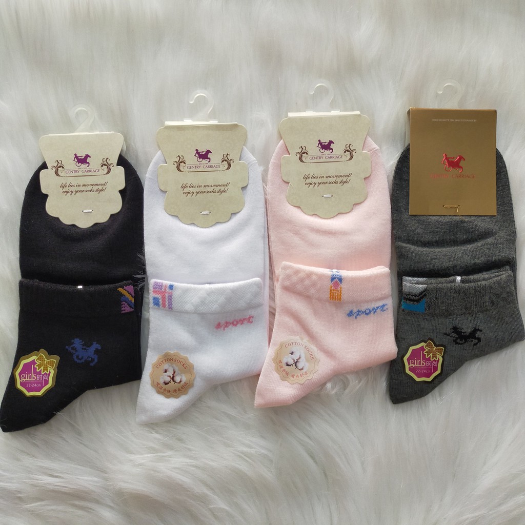 Vớ/tất nữ cổ cao trơn cao cấp Gentry Carriage chất cotton siêu co giãn thấm hút mồ hôi chống hôi chân thoáng khí