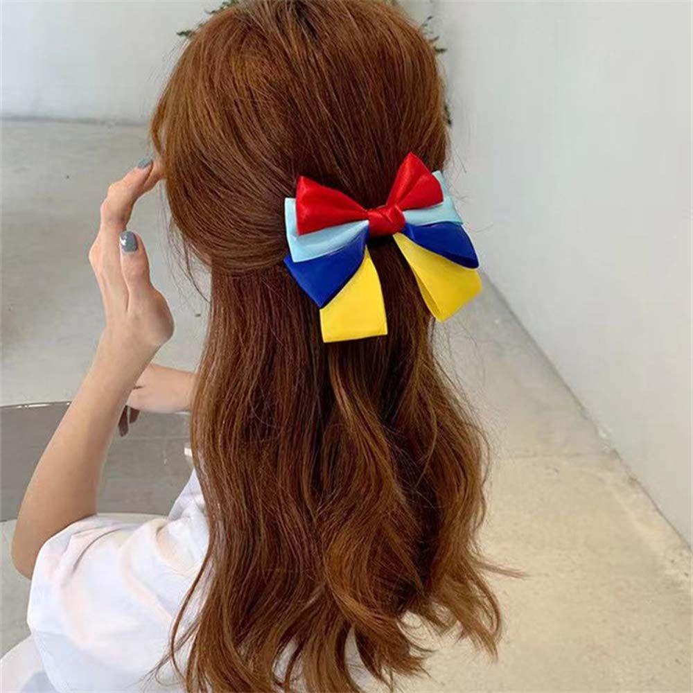 Kẹp Tóc Hình Nơ Màu Trắng / Xanh Dương / Đỏ / Vàng Kiểu Công Chúa