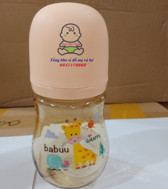 Bình sữa Babuu cổ rộng PPSU cao cấp ( tặng 1 núm siêu mềm)