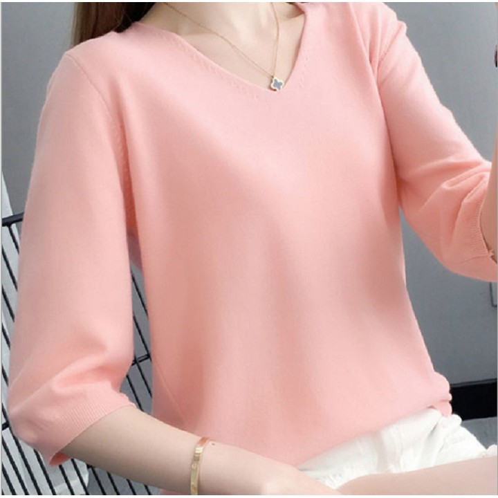 Áo len trơn nữ tay lỡ phong cách hàn quốc