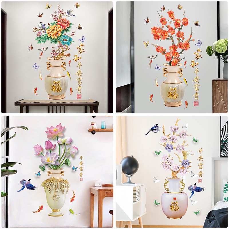 Decal Dán Tường 3D Bình Hoa