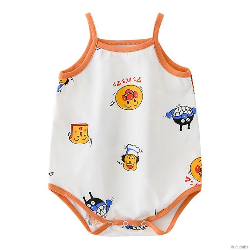 Áo liền quần cotton kiểu sát nách in hình Anpanman/ đào/ vịt xinh xắn dành cho bé