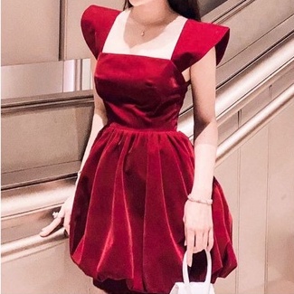 Váy Hai Dây Nữ Bản To Có Thun Gấu - Váy Đầm Noel Nhung Đỏ Dang Bí Ngô Cao Cấp Hàng Thiết Kế