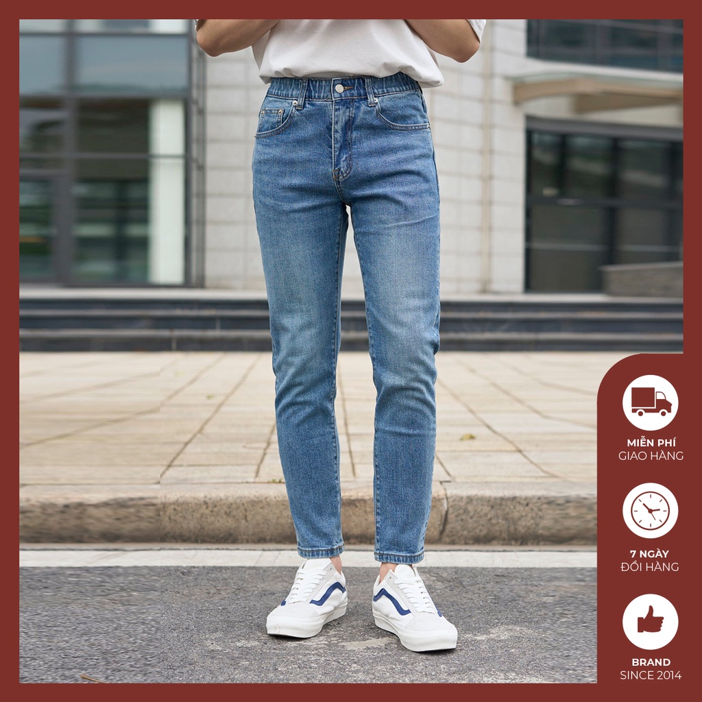 Quần Jean trơn nam cạp chun ẩn Độc Menswear ống đứng form regular  3 màu phong cách Hàn Quốc - Q581