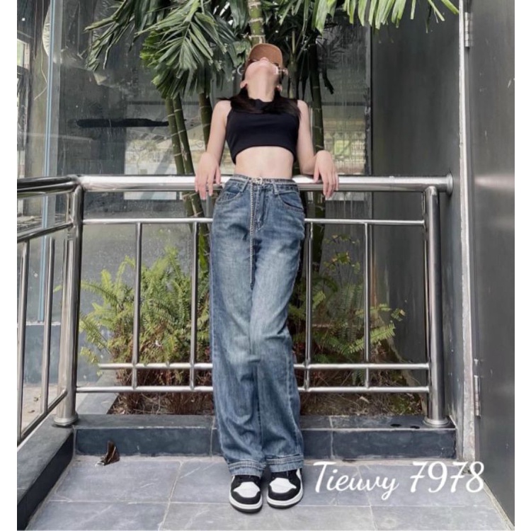 Quần jean suông kèm dây xích hàng QCL1