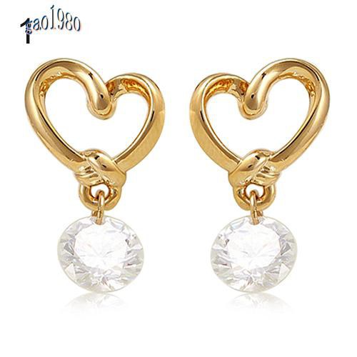 Cặp Bông Tai Trái Tim Nơ Đính Đá Thời Trang Nữ
