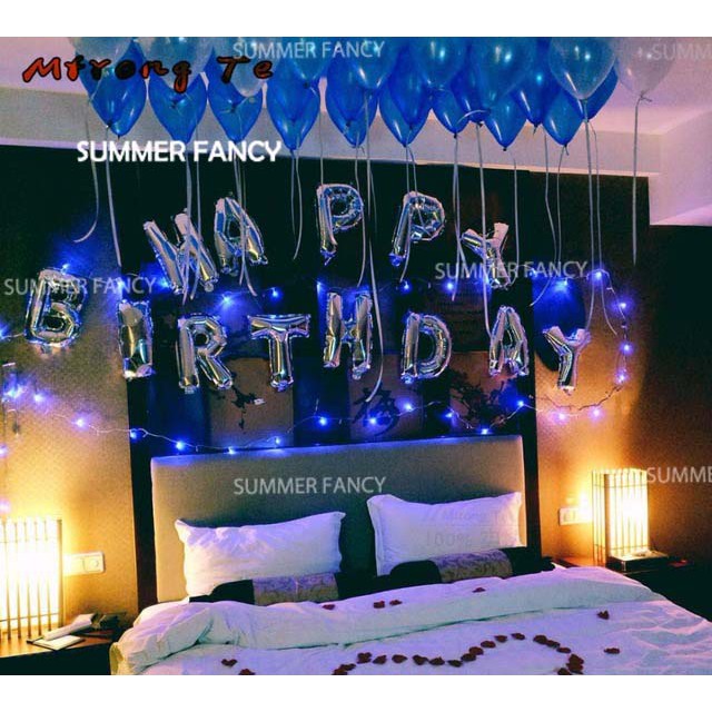 Set 2 rèm kim tuyến + 50 bóng nhũ + bóng chữ Happy birthday + bơm tay + keo trang trí sinh nhật