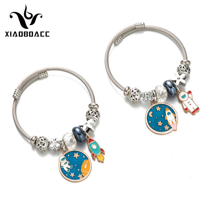 XiaoboACC Vòng Tay Chuỗi Hạt Bằng Thép Không Gỉ Hình Phi Hành Gia Thời Trang Dành Cho Nữ