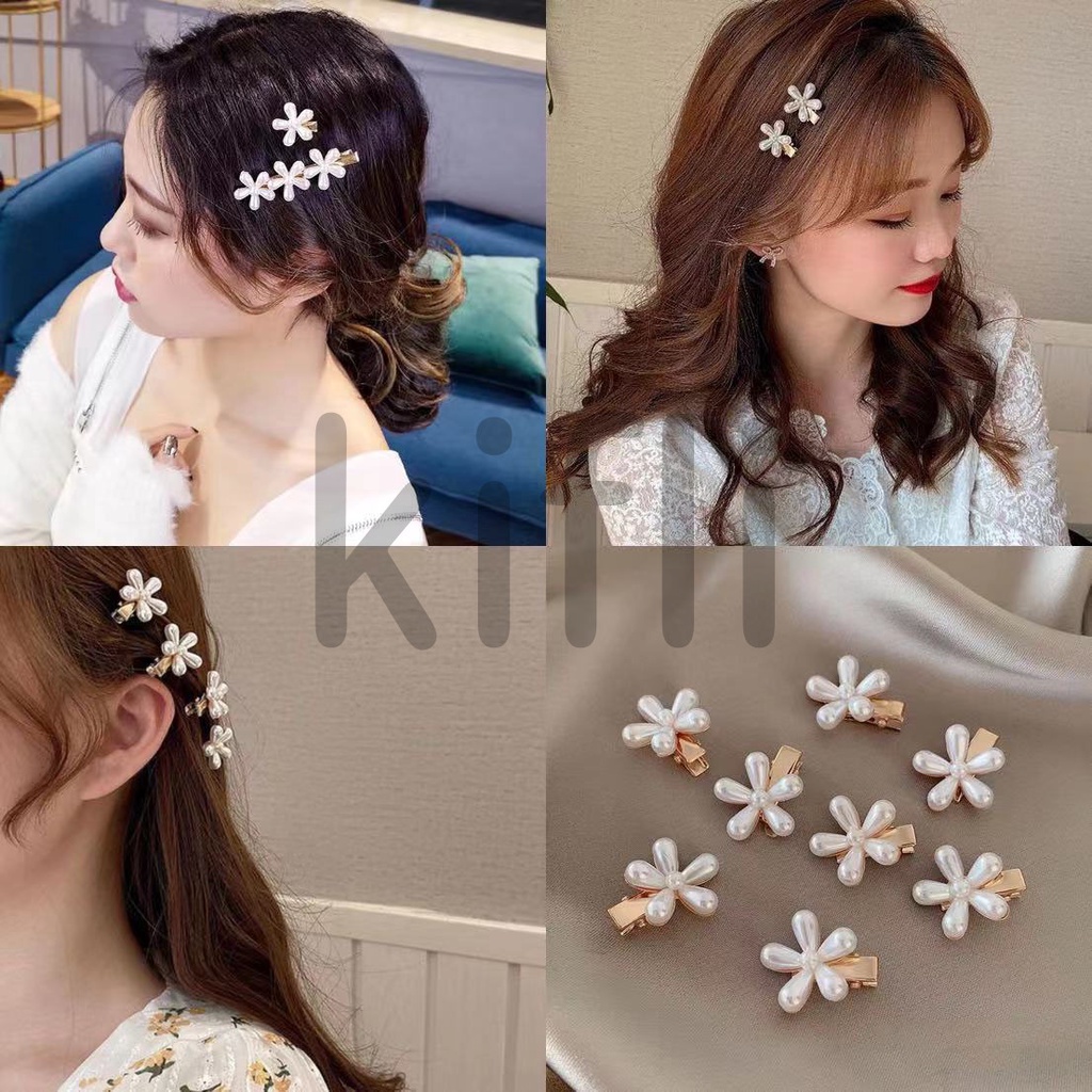Kẹp tóc trang trí hoa đính hạt ngọc trai nhân tạo phong cách Hàn Quốc đơn giản thời trang dành cho nữ（quà tặng ngày thiếu nhi）