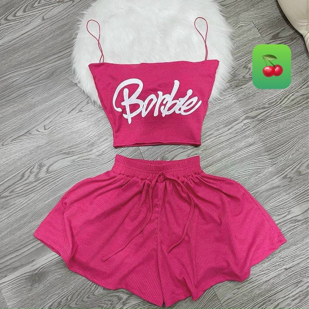Sét bộ áo 2 dây croptop in babie phối quần đùi cực hot , chất thun gân dày dặn ly