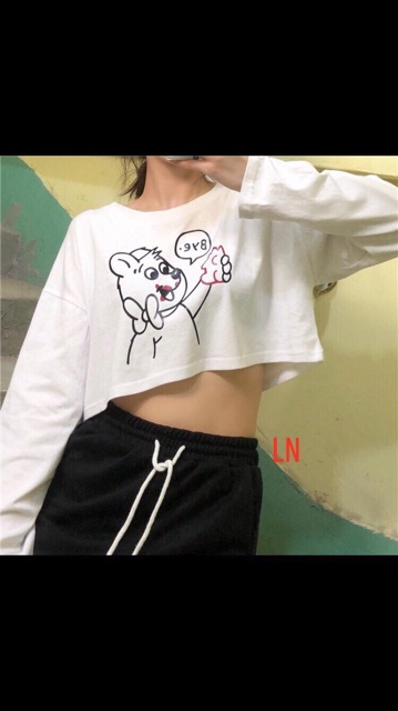 [FREESHIP ĐƠN TỪ 50K] Áo croptop gấu Bye dài tay LNG1119
