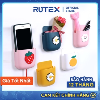 Kệ Dán Tường Để Remote, Đồ Dùng/ Giá Đỡ Sạc Điện Thoại - Có Móc Treo Giữ Dây Điện Dễ Thương