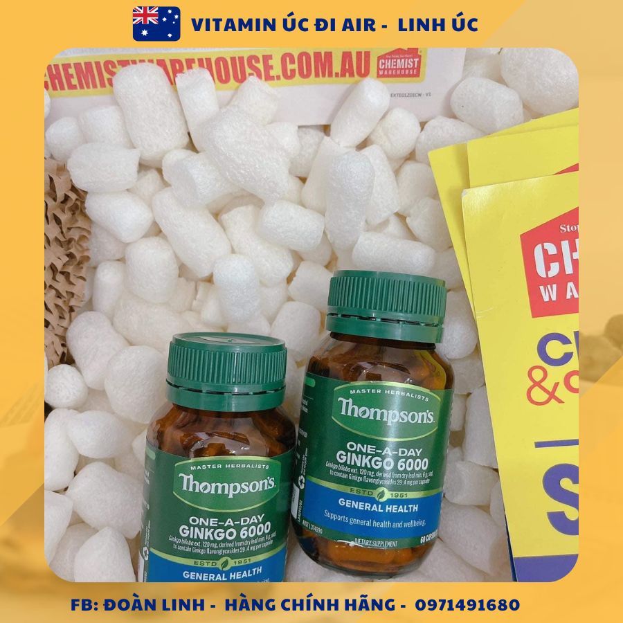Viên bổ não Ginkgo 6000mg Thompson’s của Úc 60 viên, Hàng Úc Đi Air, Date xa, Ginkgo Biloba 6000mg Thompson's