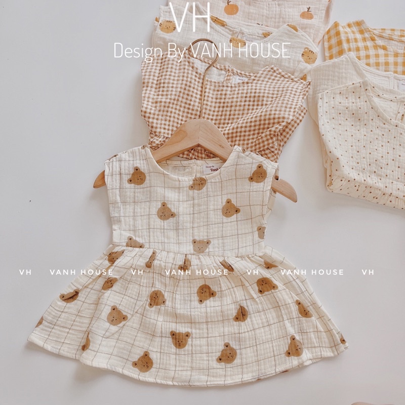 Áo baby doll xô muslin hoạ tiết xinh xắn cho bé, chất liệu mềm mại, hình dễ thương