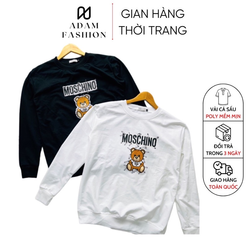 Áo nỉ nam ⚡ SALE SẬP SÀN ⚡ Áo nỉ dài tay nam cực dày dặn, chất nỉ, ấm áp in hình gấu Moschino 2 màu đen trắng