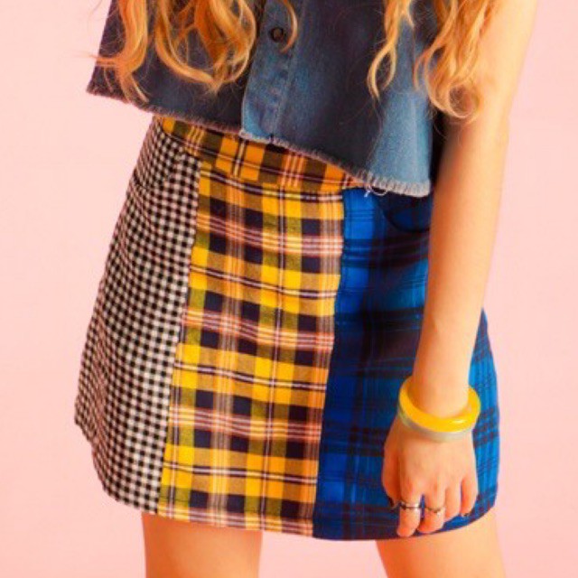 Chân váy ngắn cá tính phối 3 màu caro - PATCH WORK SKIRT | BigBuy360 - bigbuy360.vn