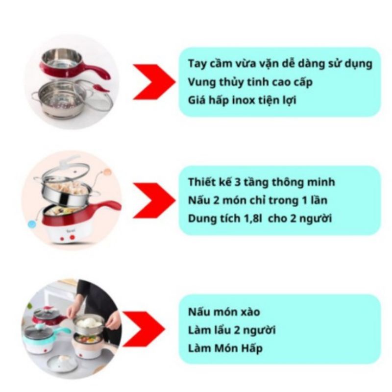 BẾP LẨU MINI ĐA NĂNG KÈM XỬNG HẤP - CA NẤU MÌ CHIÊN XÀO ĐA NĂNG