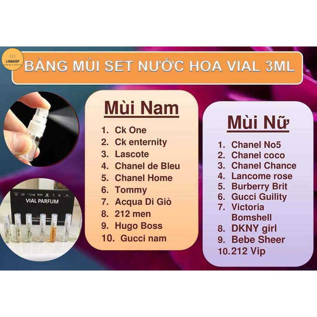 bộ 10 lọ nước hoa mini Vial chiết pháp chính hãng cao cấp thơm lâu size 3ml | Thế Giới Skin Care