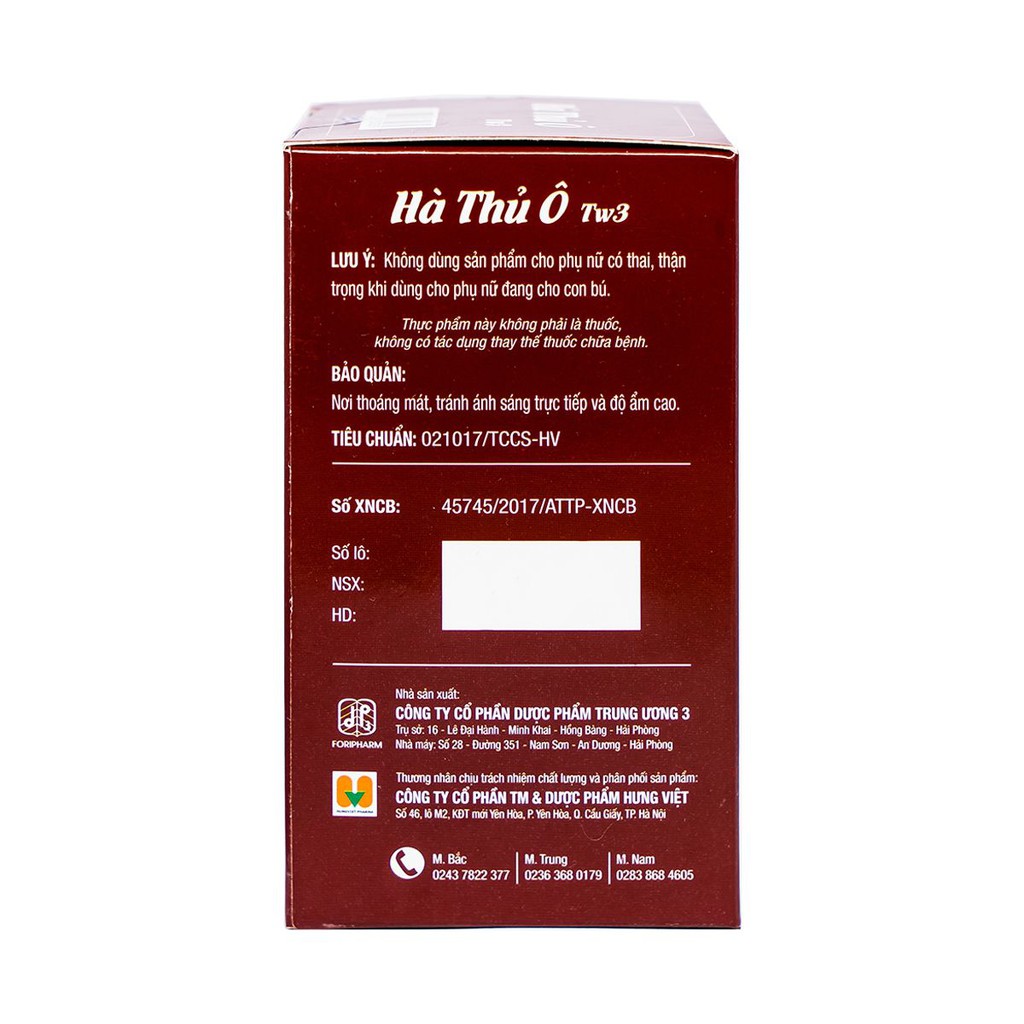 Hà Thủ Ô TW3 - hỗ trợ làm đen tóc và giảm lượng tóc gãy rụng, giảm nguy cơ tóc bạc sớm
