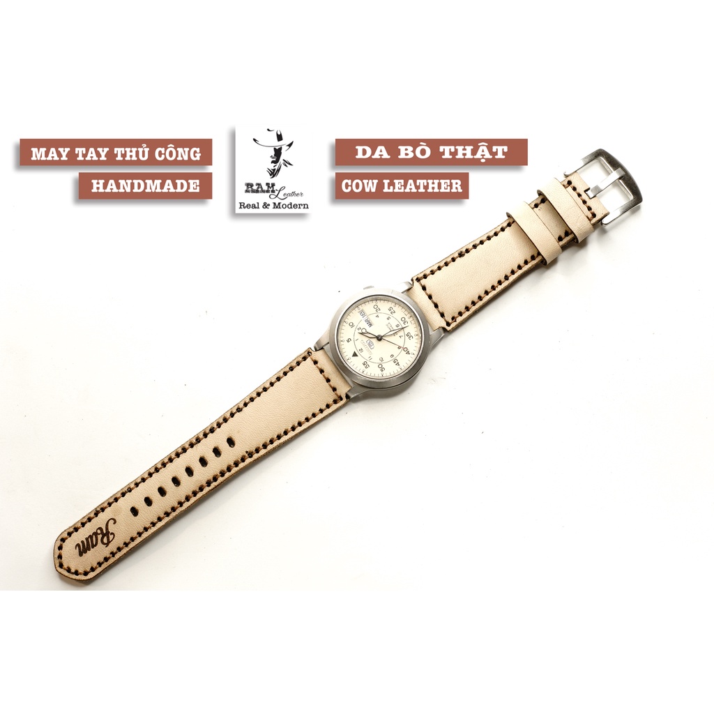 Dây Đồng Hồ Seiko 5 37mm Da Bò Thật - Size 18 - RAM Leather - P2 Bền Đẹp