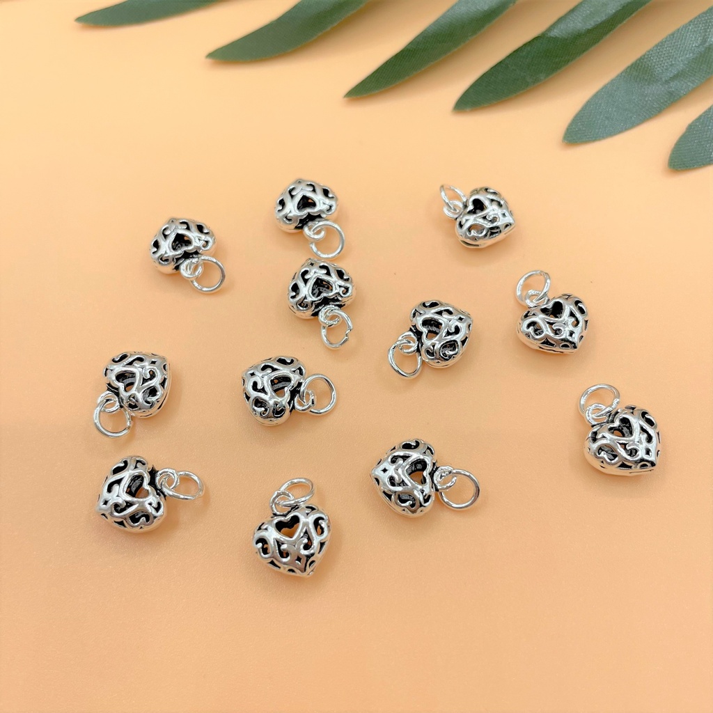 Charm móc treo hình trái tim bạc thái có hoa văn - Charm Bạc 925 - Mã CA925