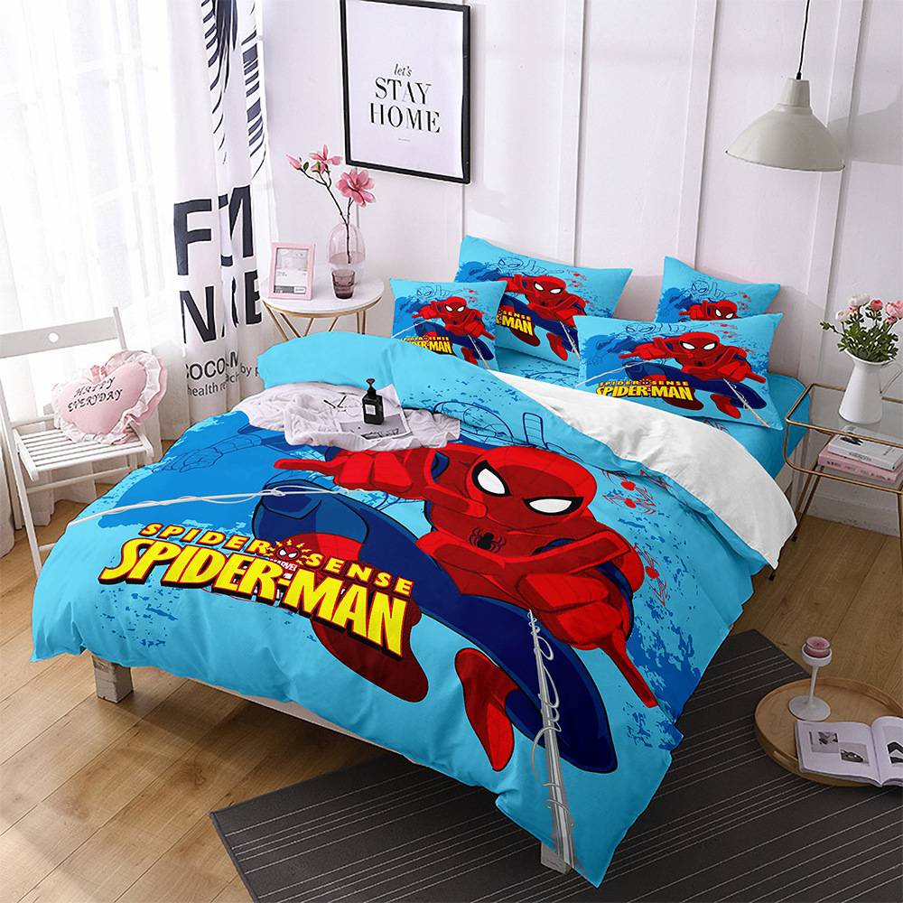 Bộ Ga Trải Giường Và Vỏ Gối 3 Trong 1 Họa Tiết Người Nhện