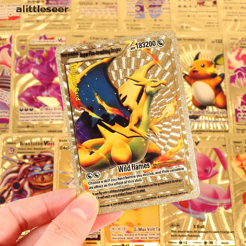 Set 54 thẻ bài màu vàng giả kim loại hình Pokemon Vmax GX