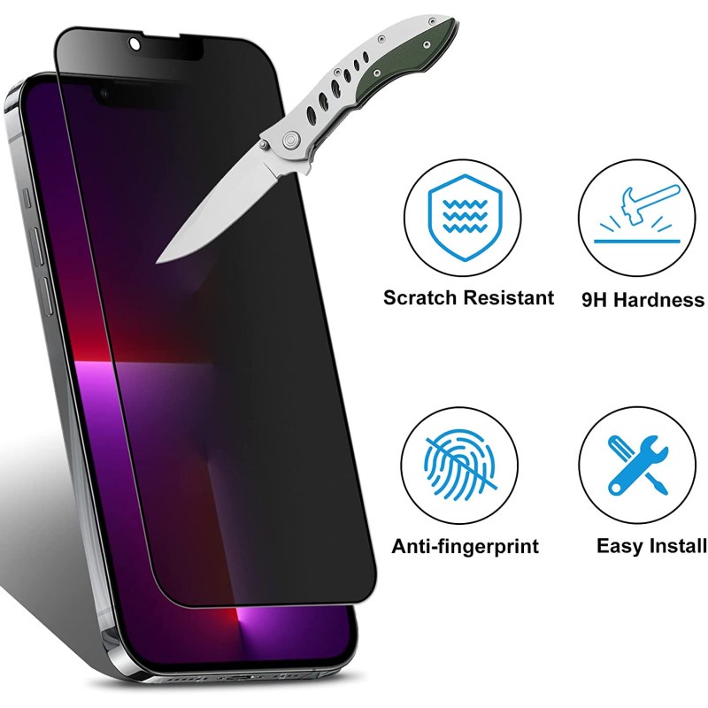 Kính cường lực iPhone 13 Pro Max, 13 Pro, 13, 13 Mini chống nhìn trộm/ chống vân tay/ full màn hình/ không viền màu