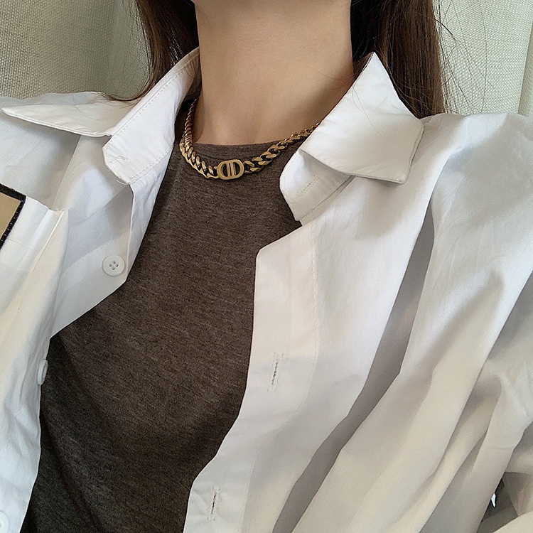 Dây chuyền mẫu 19A1376 dạng chuỗi màu vàng/ bạc dày mặt chữ D thời trang phong cách hip hop dành cho cặp đôi