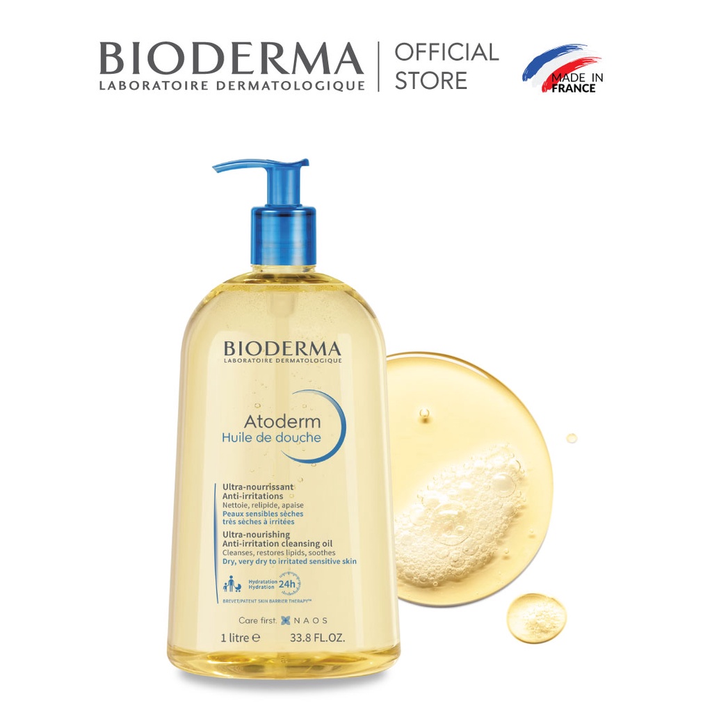 Dầu tắm giúp làm sạch, làm dịu và dưỡng ẩm dành cho da khô, da nhạy cảm Bioderma Atoderm Huile De Douche 1L