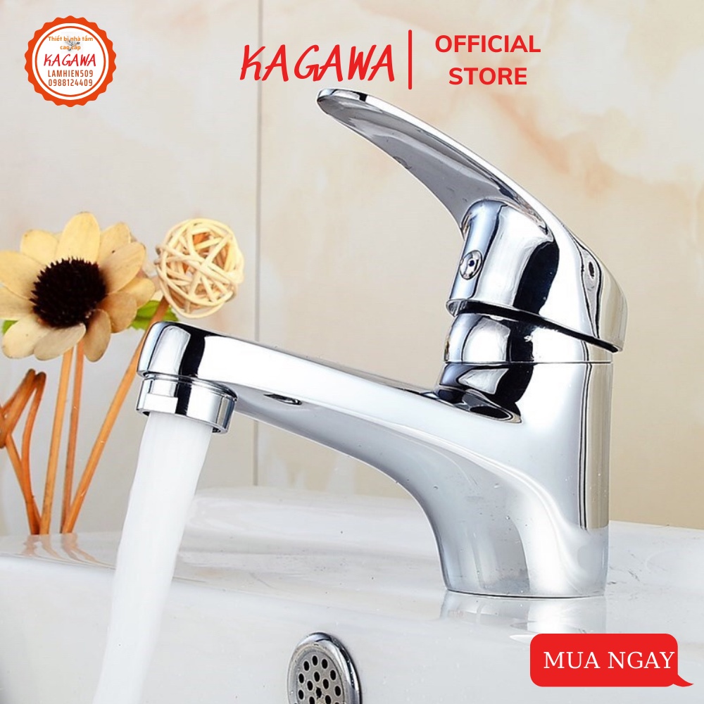 Vòi lavabo nóng lạnh KAGAWA thân lùn chất đồng thau cao cấp sáng bóng TẶNG kèm bộ dây cấp nước nóng lạnh(NLl_308)