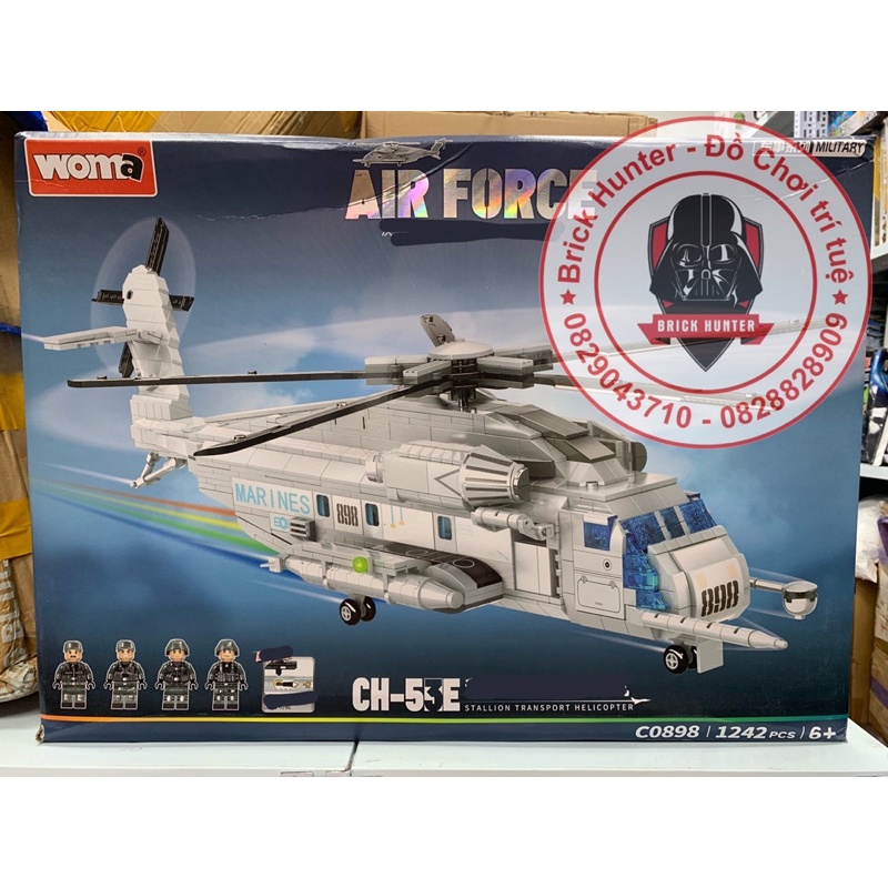 Army woma C0898 CH53E Stallion Transport Helicopter bộ đồ chơi lắp ráp Máy bay trực thăng vận tải quân sự