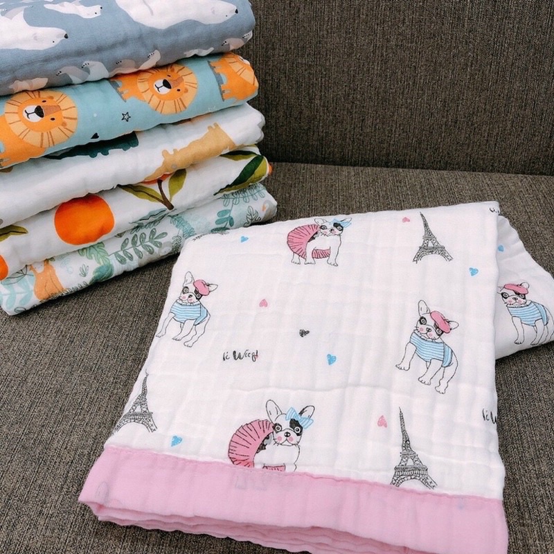 Chăn  sợi tre Manny 4 lớp bo viền mềm mại cho bé (120×120cm) -chất liệu không đổ lông,  thoáng mát cho bé