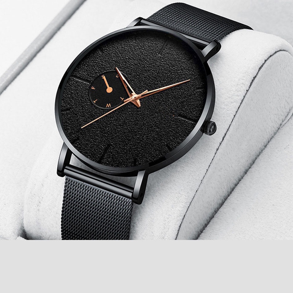 Đồng hồ nam máy cơ Mywatchs mặt tròn, dây thép lưới sang trọng có khóa cài tùy chỉnh theo cổ tay
