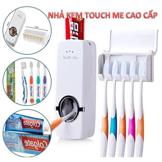 Bộ Nhả Kem Đánh Răng Tự Động Touchme, Kệ Để Đồ Nhà Tắm Đa Năng Lắp Đặt Dính Tường