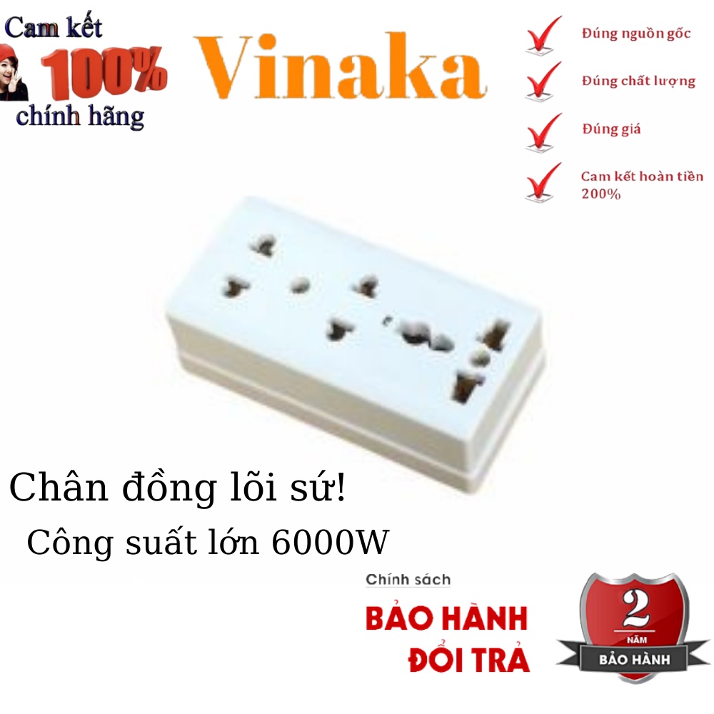 Ổ cắm điện nổi gắn tường 3 chấu 4 lỗ đa năng chịu tải công suất 6000w lõi sứ chống cháy chịu nhiệt cao VINAKA A3S