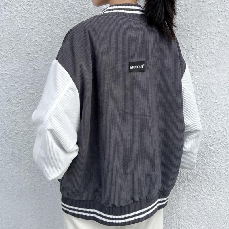[Mã SKAMFSW175 giảm 10K đơn 50K] Áo Khoác Bomber jacket chất nhung gân lót dù Miss.out unisex (nam nữ mặc được)