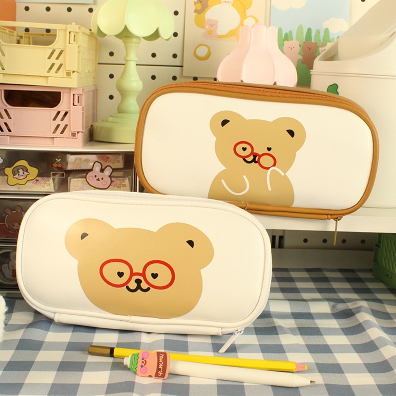 Túi Đựng Bút Bằng Da Sức Chứa Lớn In Họa Tiết Gấu seng Bear
