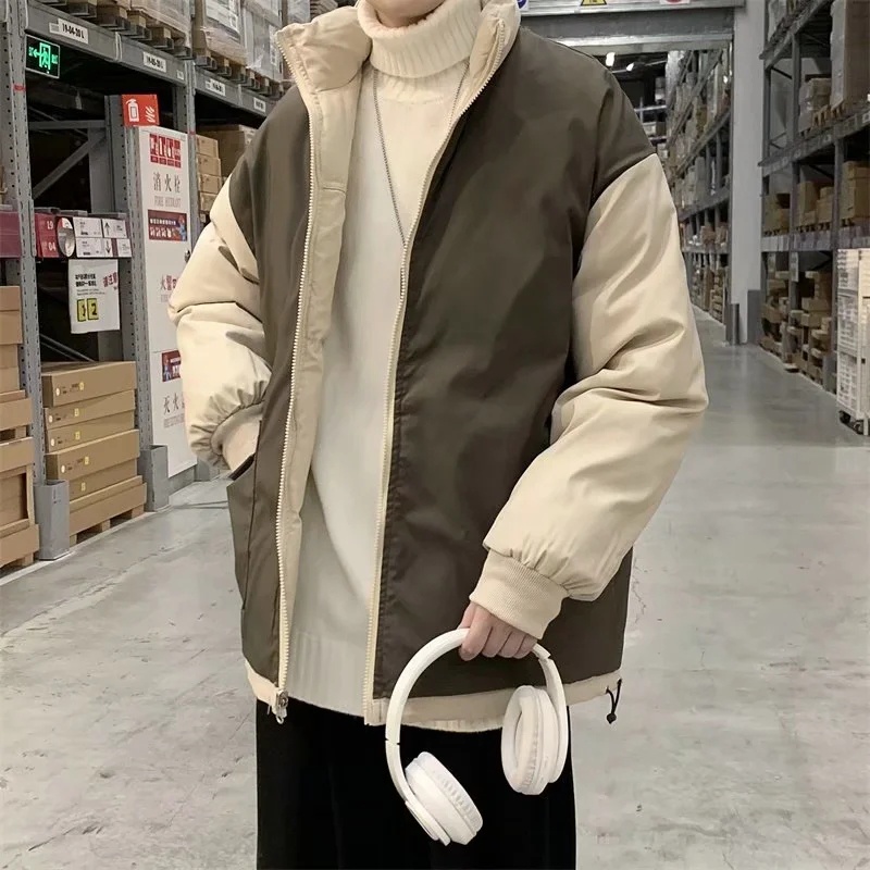 Áo phao nam 2 mặt fom rộng dài tay cổ bẻ phong cách hàn quốc dày dặn ấm áp