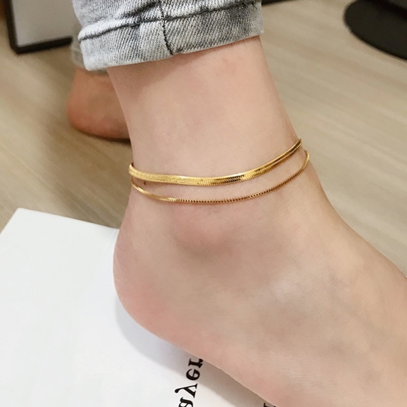 Lắc chân titan nữ không gỉ dây 2 lớp cá tính mềm mại thoai mái