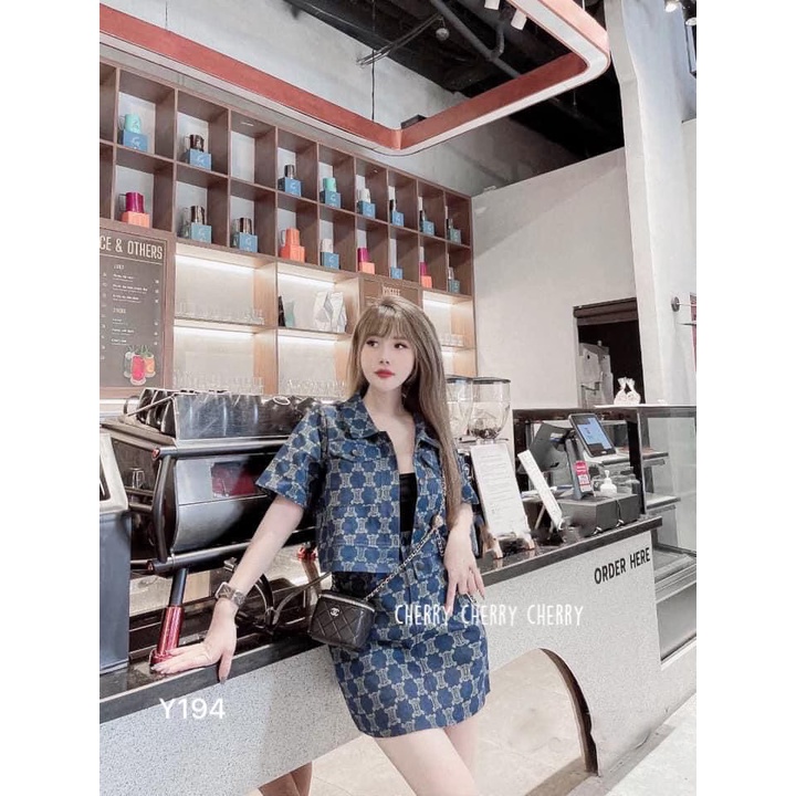 Sét áo+váy bò chữ A Y194