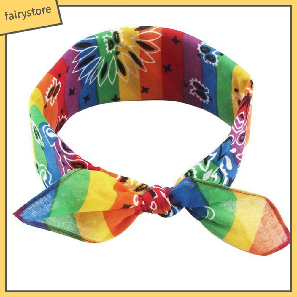 Băng đô kèm khăn quàng họa tiết sọc hoa màu cầu vồng xinh xắn