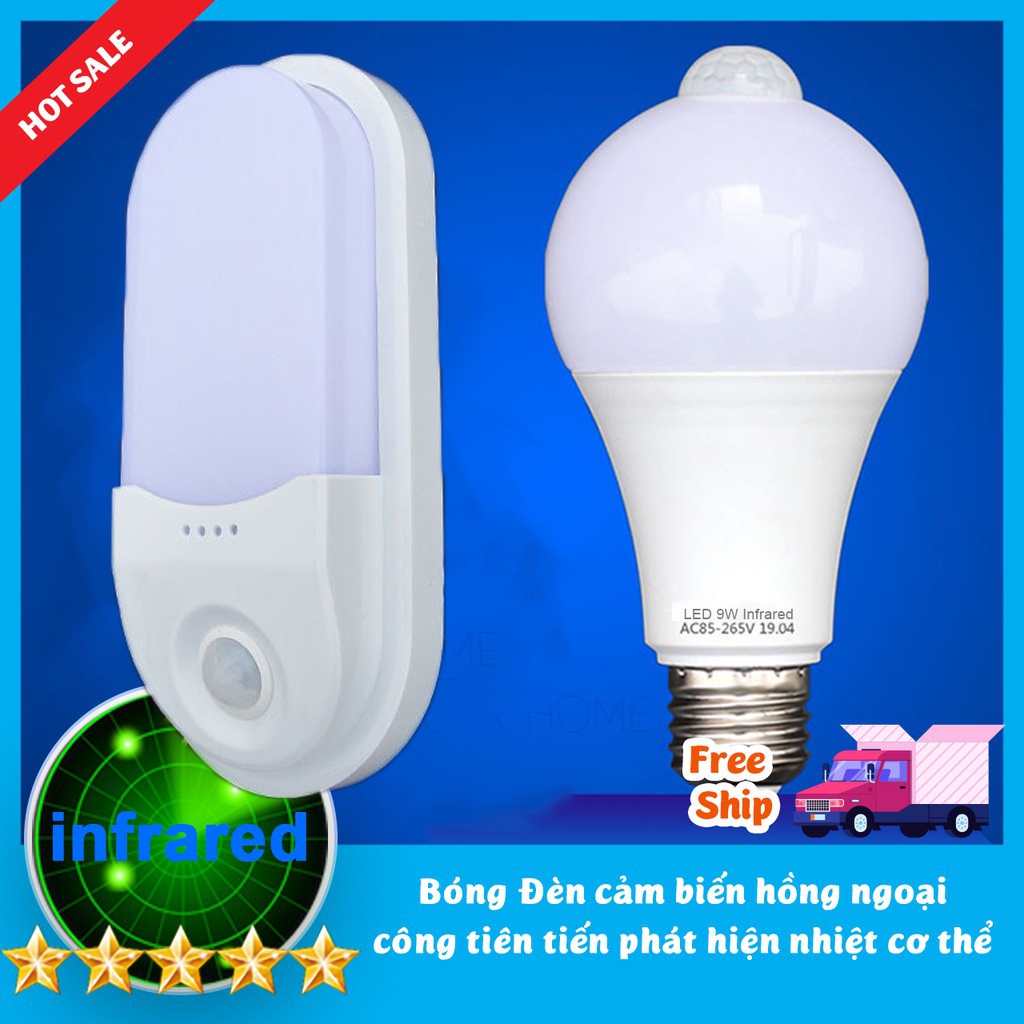 Bóng đèn led Cảm biển chuyển động 9w Cảm Ứng Thân nhiệt Thiết kế cho thị trường VN Siêu Nhạy, Siêu Tiết Kiệm Độ sáng cao