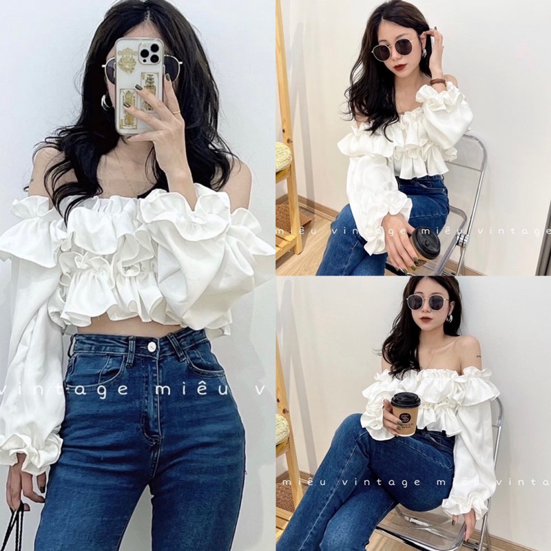 [Áo chất lượng loại 1]ÁO TRỄ VAI HAI TẦNG MICHI HÀN QUỐC ÁO CROPTOP TRỄ VAI BỒNG BỀNH QUYẾN RŨ