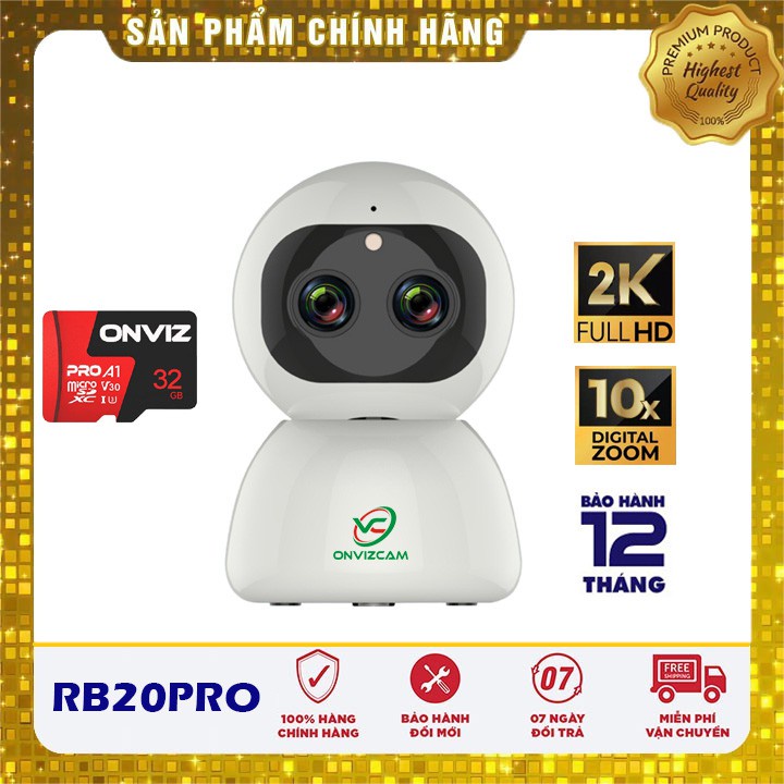 [Onvizcam] Camera WIFI Chính hãng Rb20PRO ĐỘ PHÂN GIẢI 2K SIÊU NÉT, ZOOM 10X, nhận diện khuân mặt, Phát hiện chuyển động