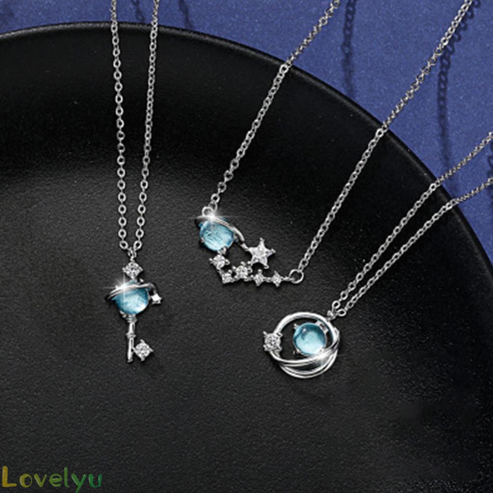 【Ready Stock】Blue Glass Planet Necklace Crystal Diamante Women Girl Korea Fashion Accessory@New