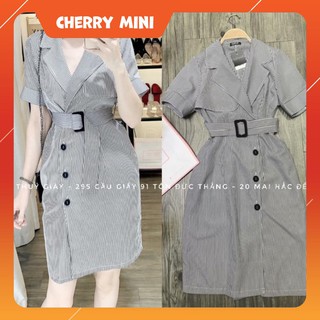 [Sẵn + Ảnh Thật] Váy Đầm Sơ Mi Kẻ Sọc Dọc Cực Tôn Dáng - Cherry V0972