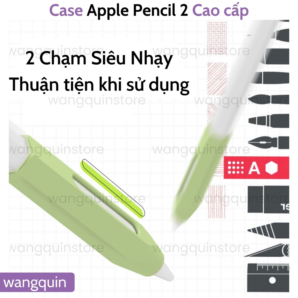 Vỏ bao ốp silicon case bút cảm ứng Kiểu bút chì pencil Gen 2 - Vỏ bọc bảo vệ bút cảm ứng cao cấp Sạc không cần tháo